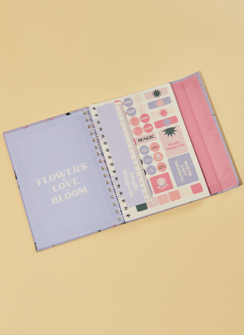 Cuaderno Rayado Mediano Aves y Flores